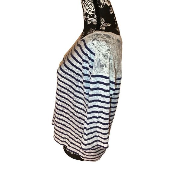 Striped Casual T Shirt School Preppy Lace Everyday Semi Sheer Lounge - Picture 3 of 6